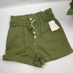 Free People Cindy Baggy Sage Green Jean shorts
